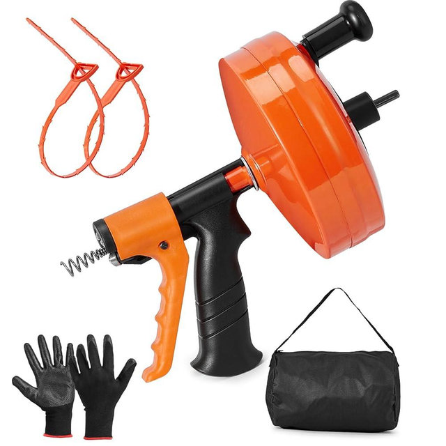 Feeloco 50 FT Plumbing Snake with Auto-Feed - Heavy Duty Drain Auger for Toilet/Sink/Shower/Bathtub Clogs, Drill-Compatible Sewer Snake Tool & Flexible Steel Cable - Snake Drain Hair Remover Tool
