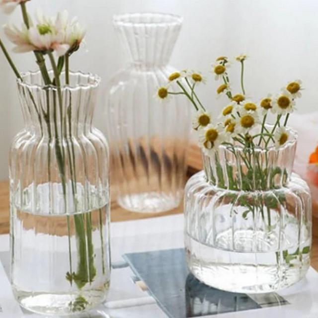 Retro Ins Small Vase for Plant, Hydroponic Vase for Flowers, Nordic Vase Glass Flower Vase Ribbed Vase Wedding Gift Vase