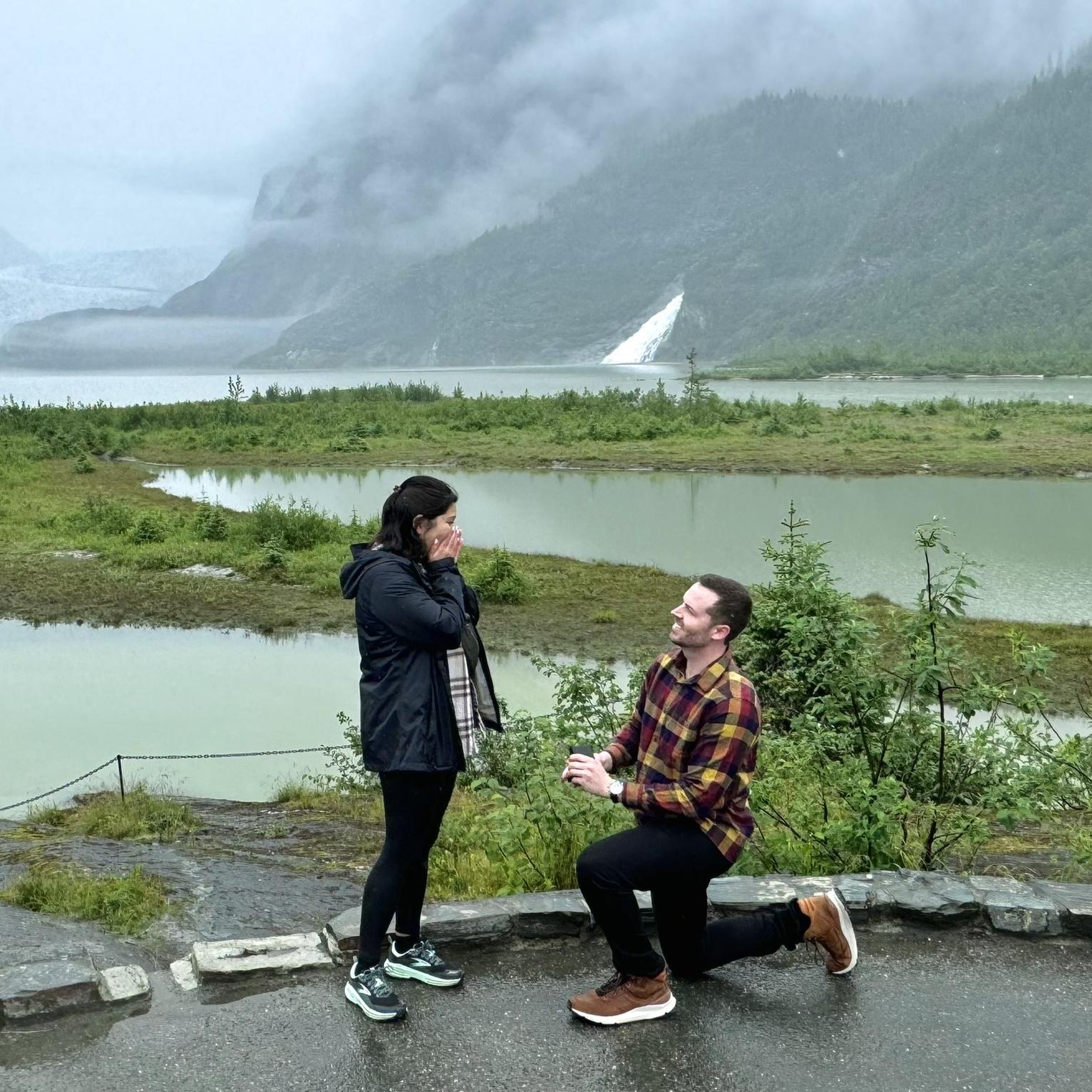 Brett proposed at Mendenhall Glacier in Juneau, Alaska.