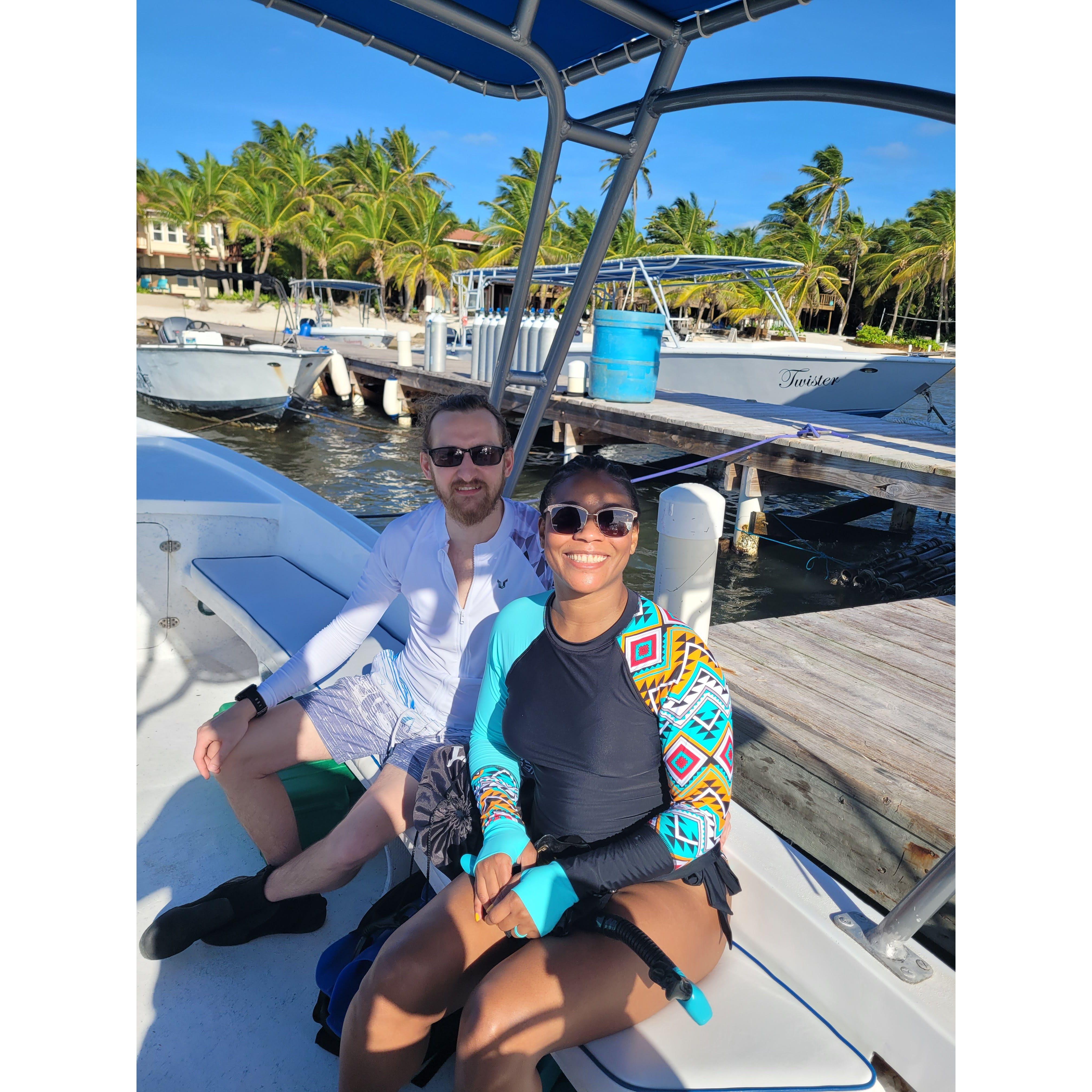 Our very first open water dive in Ambergis Caye, Belize
