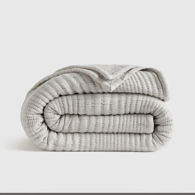 Organic Cotton Channel Stitch Coverlet - Cloud, Full/Queen