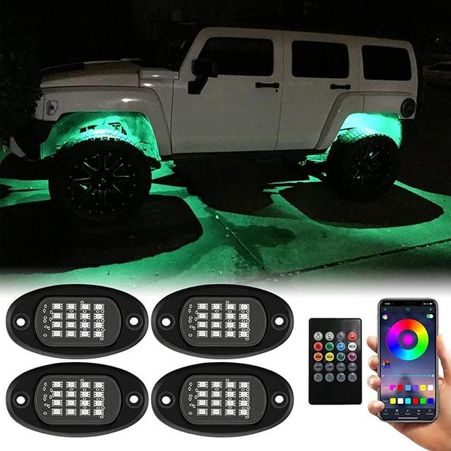 SUNPIE Rock Lights, 4 Pods RGB LED Rock Lights Underglow kit with APP/Remote Control & Music Mode, Waterproof Underglow Light kit for Car Jeep ATV UTV SUV Pickup Off Road RZR