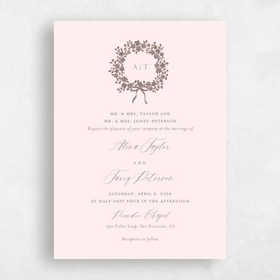 Blush, Pink Wedding Invitation - Tiglio Portrait