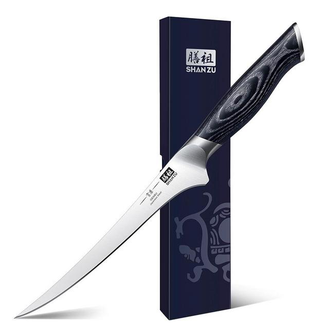 SHAN ZU 7 Inch Fillet Knife, Japanese Super Steel Boning Knife, Professional Ultra Sharp Fish knife with K133 Ergonomic Handle, Black Tortoise Genbu Series