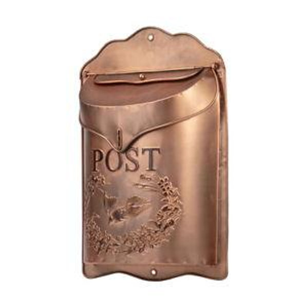 Red Co. 11.25” x 16” Large Decorative Vintage Post Embossed Metal Wall-Mounted Mailbox, Aged Copper