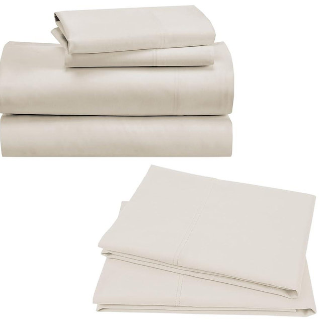 California Design Den Bedding Bundle - Cal King Sheet Set with 4 Pillowcases, 100% Organic Cotton Percale (Natural Ivory)