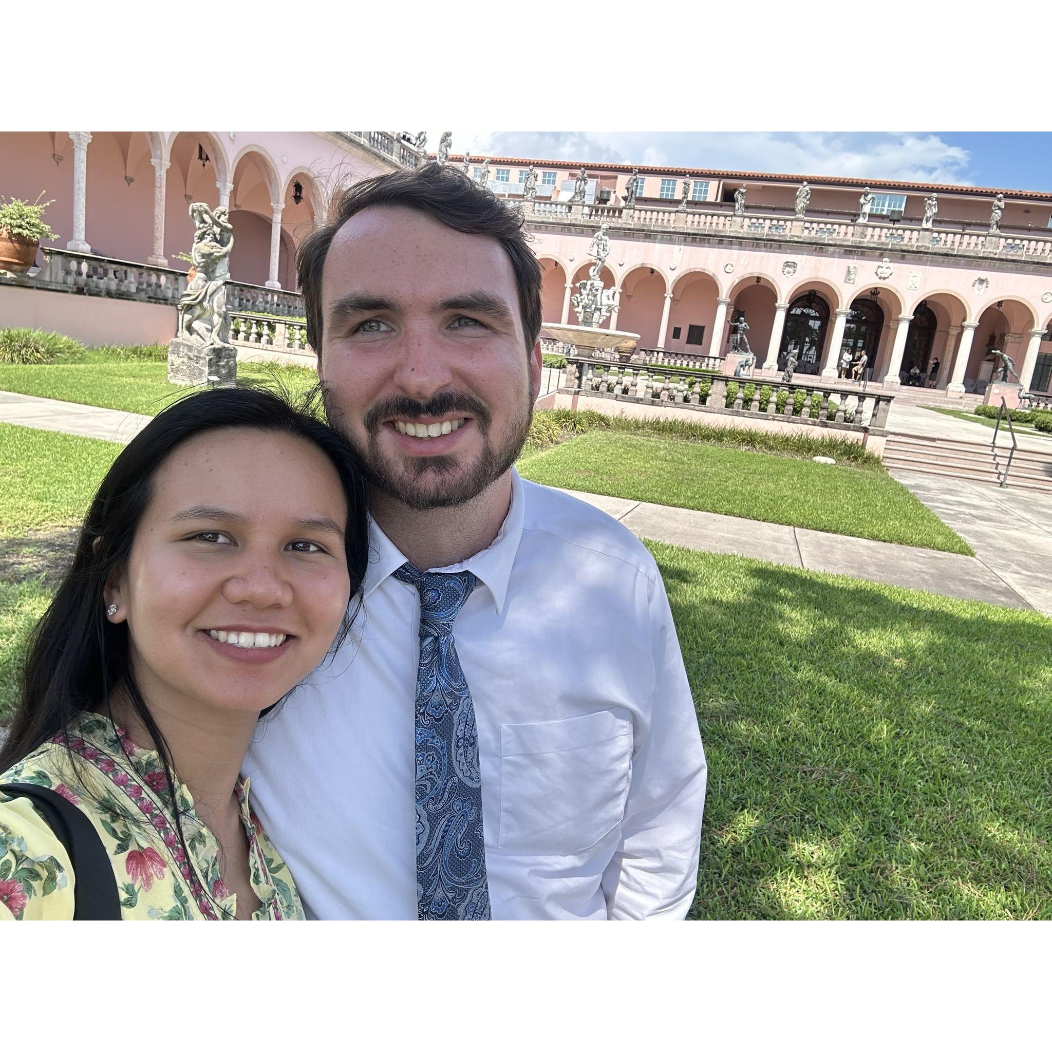 Kristy and Alex at John Ringling's art museum in Sarasota, Florida after Mass.