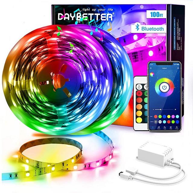 DAYBETTER Led Strip Lights 100ft (2 Rolls of 50ft) Smart Light Strips with App Control Remote, 5050 RGB Led Lights for Bedroom, Music Sync Color Changing Lights for Room Party