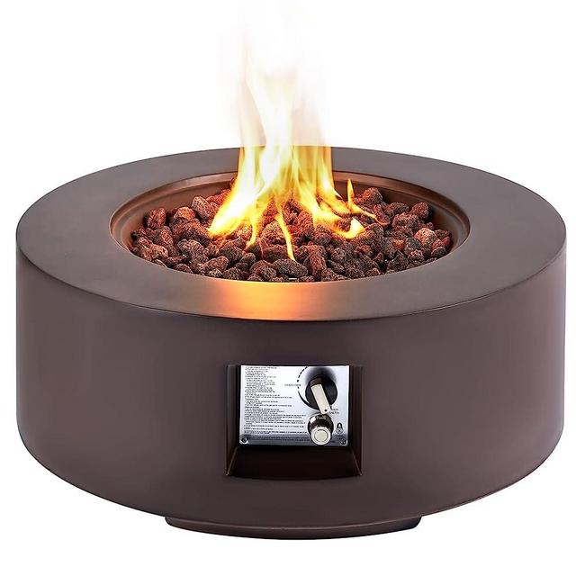 ECOTOUGE Outdoor Propane Firepit Table Set, 30 Inch Auto-Ignition Round Gas Fire Pit, 50,000 BTU Steel Fire Table w/Weather-Resistant Pit Cover, Lava Rocks, No Tank Holder, Brown