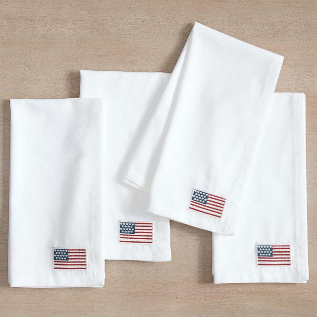 American Flag Icon Cotton/Linen Napkins, Set of 4 - White
