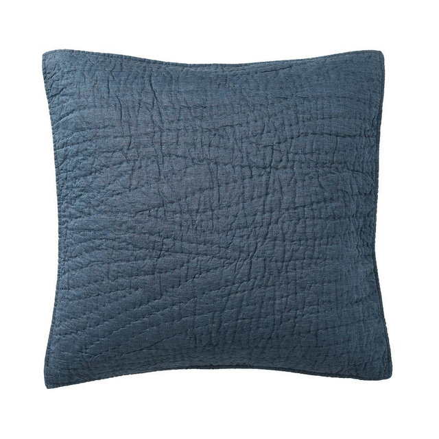 Denim Belgian Flax Linen Handcrafted Quilted Shams, Euro, Set of 2