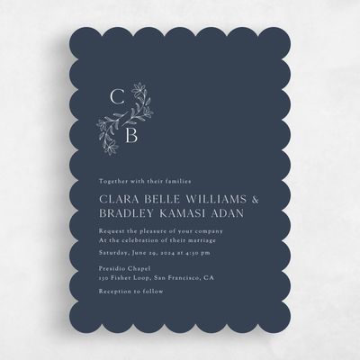 Blue Scalloped Wedding Invitation - Creston Portrait