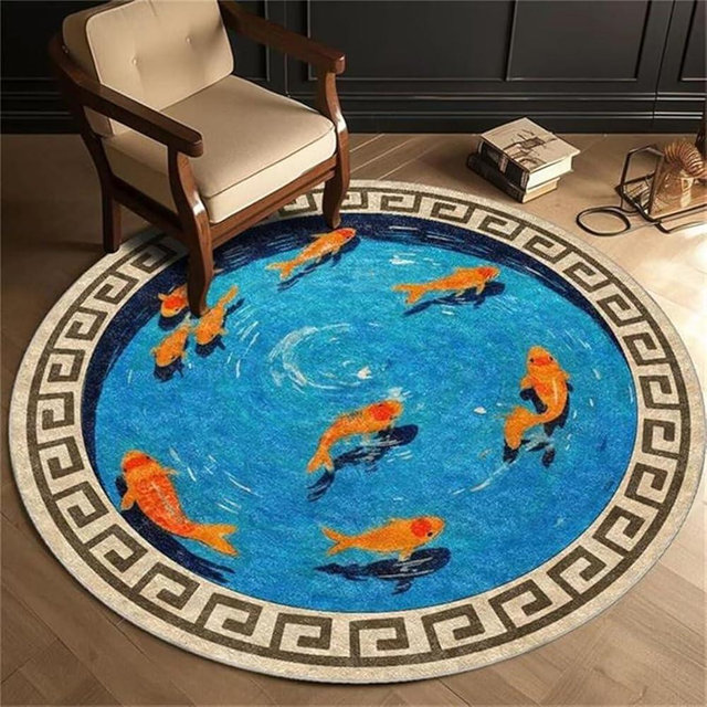 Qmkmyy Unique 3D Illusion Fish Tank Round Rugs 2Ft Traditional Oriental Small Area Rug for Kids Play Washable Non-Slip Floor Door Mats