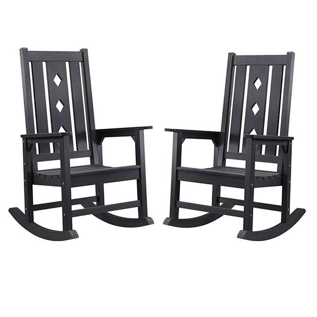 Efurden Rocking Chair Set of 2, Over-Sized, Weather Resistant Patio Rocker for Adults, Smooth Rocking Chair Indoor and Outdoor,350lbs Load (Black)