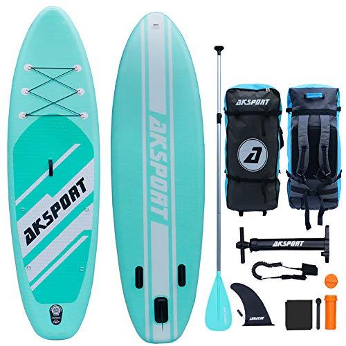 AKSPORT 10'6"×33"×6" Inflatable Stand Up Paddle Board with Premium Non-Slip Deck,Travel Backpack,Adjustable Paddle,Pump,Leash for Youth & Adult Ultra-Light Surfing ISUP