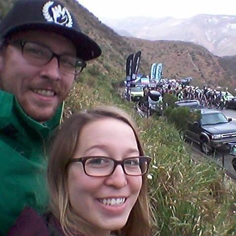 Watching the Tour of California. Here comes the peleton!