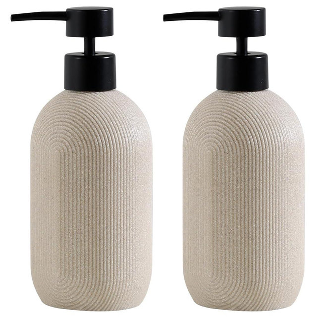Haocoott Soap Dispensers 300mL 10OZ, 2 PCS Morden Hand Dish Lotion Shampoo Soap Dispenser Jar, Soap Pump Bottles for Kitchen Bathroom Countertop (Black Head)