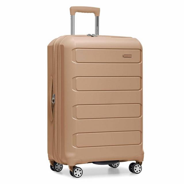 Traveler's Choice Pagosa Hardshell Expandable Luggage with Spinner Wheels, Latte Beige, 26-Inch Medium