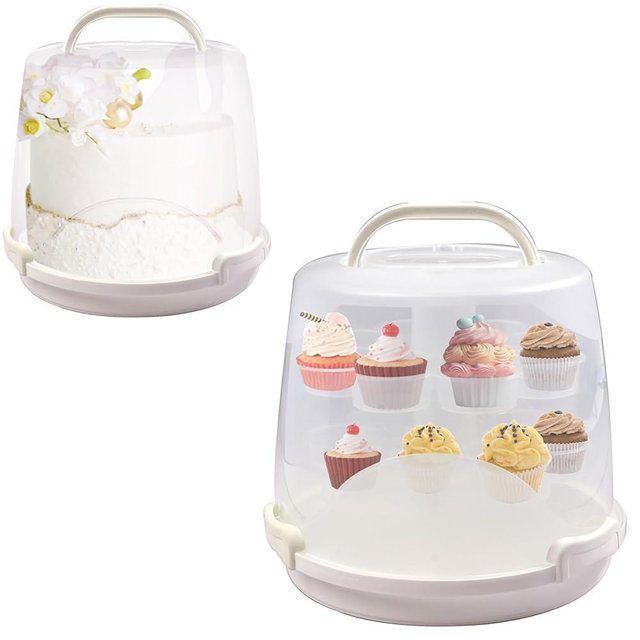 HomDSim Cake Carrier Round Cake Stand Plus Height Cake Container with Cupcakes Pad, Handle, Lid Reusable Package Box for Transporting Desserts,Pie,Toast,Fruit (10" White)