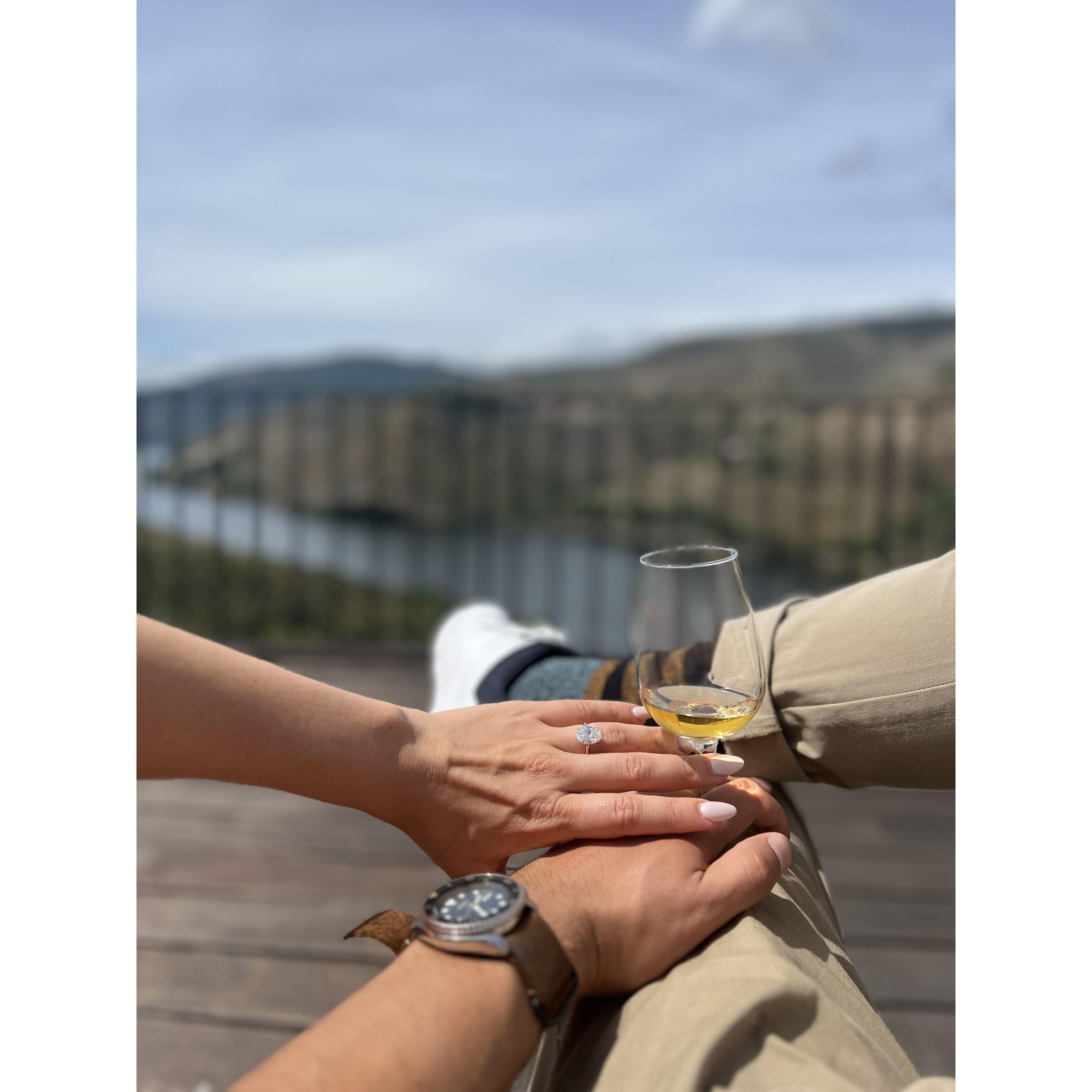Showing off that ring after getting engaged in Portugal!