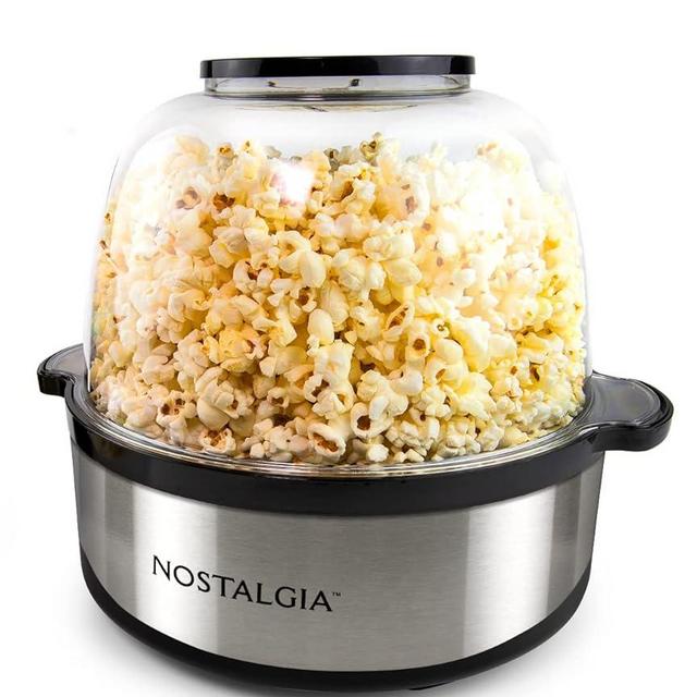 Nostalgia 6-Quart Stirring Popcorn Popper With Quick-Heat Technology, Makes 24 Cups of Popcorn, Kernel Measuring Cup, Oil Free, Makes Roasted Nuts, Perfect for Birthday Parties, Stainless