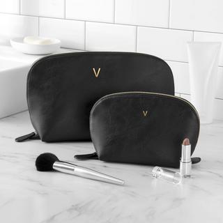 Personalized Black Vegan Leather 2-Piece Travel Set