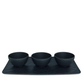 Villeroy & Boch Manufacture Rock Dip Bowl & Tray 4 Piece Set