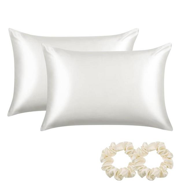 ALASKA BEAR Silk Pillowcase for Hair and Skin, Set of 2 Pure Genuine 22 Momme Mulberry Silk Pillow Cases Standard Size for Bliss Sleep Better Than Poly Satin, Zipper Closure(2pc, Ivory)
