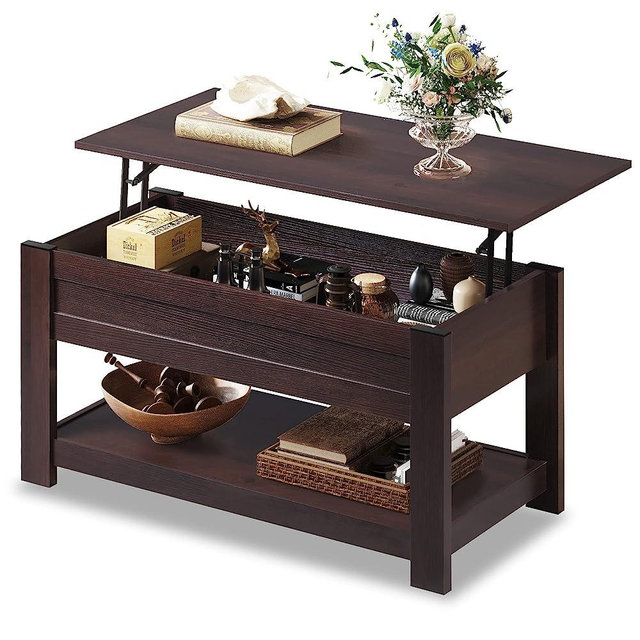 WLIVE Modern Lift Top Coffee Table,Rustic Coffee Table with Storage Shelf and Hidden Compartment,Wood Lift Tabletop for Home Living Room,Brown Oak.