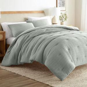 Waffle Textured Comforter Set All Season Down-Alternative Ultra Soft Bedding - Becky Cameron, Fog, King/California King