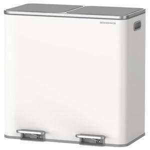 SONGMICS 2 x 10.6 Gallon Garbage Can, White and Gray