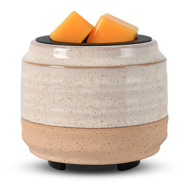 mocosa Ceramic Wax Melt Warmer,2 in1 Candle Wax Warmer Fragrance Warmer for Wax Cubes,Wax Melter fas Gifts for Mom Grandma Women (White Brown)