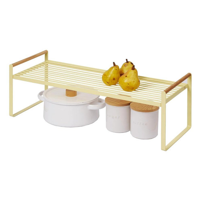 Yamazaki Home Tosca Countertop Wire Shelf - Metal Kitchen Organizer Rack - Steel + Wood -