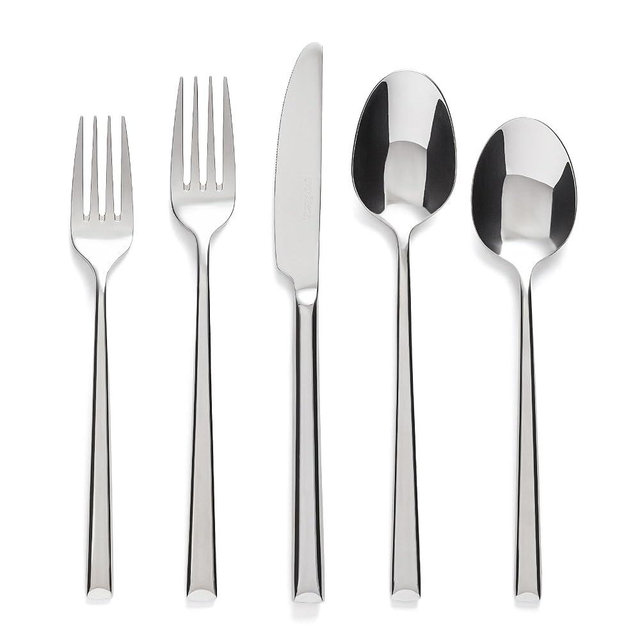 over&back 20pc Modern Flatware Cutlery Set - Comes with 4 Dinner Forks, 4 Salad Forks, 4 Dinner Knives, 4 Dinner Spoons, and 4 Teaspoons - 18/8 Stainless Steel - Dishwasher-Safe - Mirror Stainless