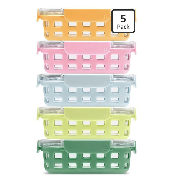 Ello Duraglass 3.4 Cup Meal Prep Sets 10Pc, 5 Pack Set- Glass Food Storage Container with Silicone Sleeve and Airtight BPA-Free Plastic Lids, Dishwasher, Microwave, and Freezer Safe, Meadow