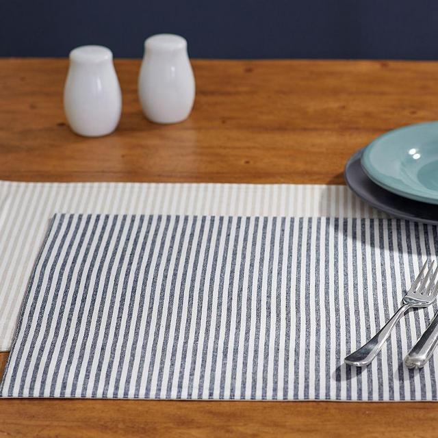 Pottery Barn Wheaton Striped Linen/Cotton Placemats Navy Set of 4