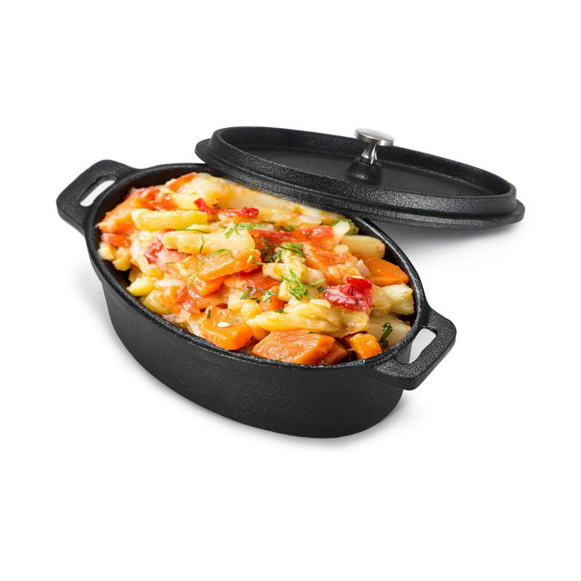 COMMERCIAL CHEF Mini Casserole Dish with Lid, 0.63 Qt. Cast Iron Casserole Dish