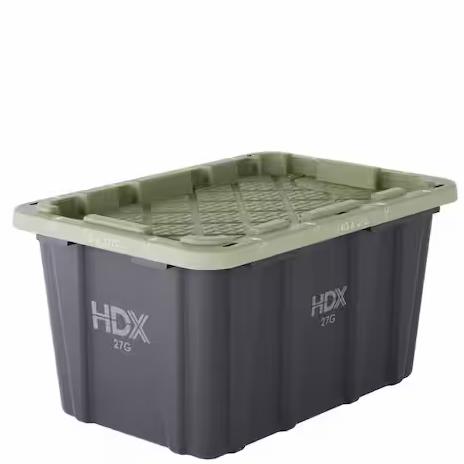 HDX 27 gal. Tough Storage Tote in Black and Army Green 999-27G-HDX-AG