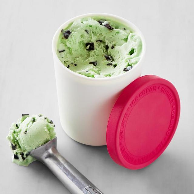 Williams Sonoma Ice Cream Storage Tub, 1-Qt., White with Melon Pink Lid