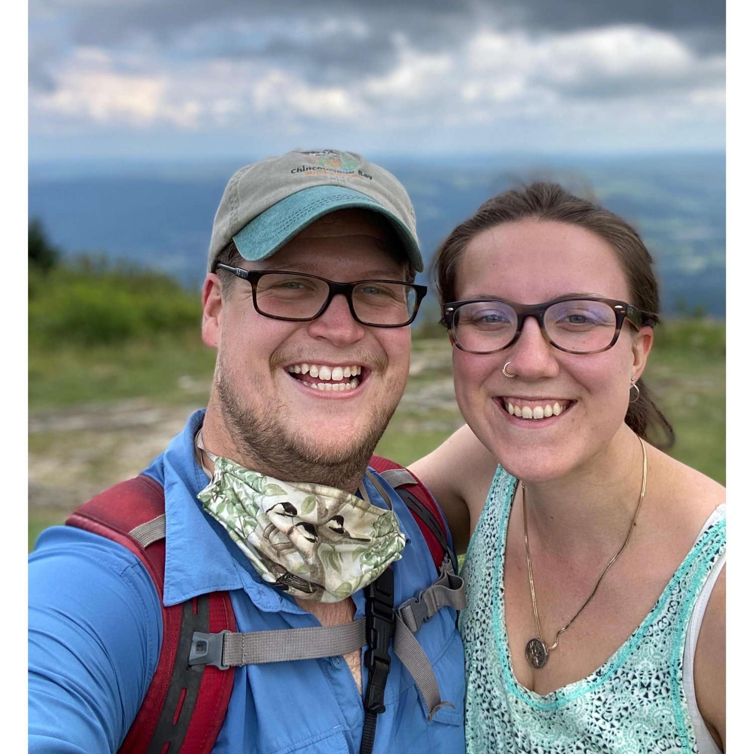 At the top of Mt. Greylock, the highest point in MA, after a long hike!