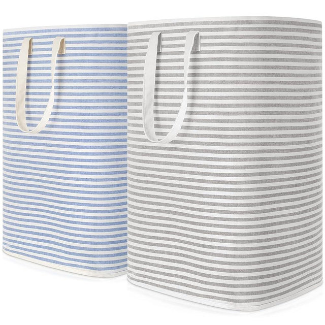Lifewit 2 Pack Laundry Hamper Large Collapsible Laundry Basket, Freestanding Waterproof Cloth Hamper with Easy Carry Handles in Laundry Room Bedroom Bathroom College Dorm for Adult, Grey&Blue, 2 x 80L