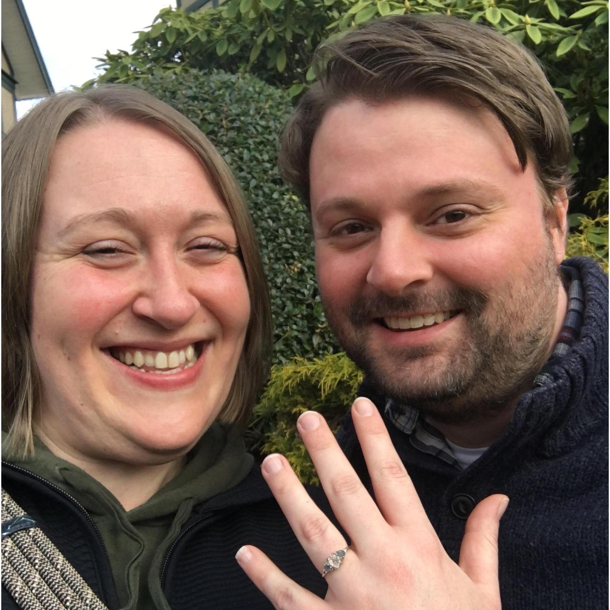 A couple hours after we got engaged. Eric proposed in the morning at the bed and breakfast we were staying at. It was a beautiful moment and of course Cara said yes!