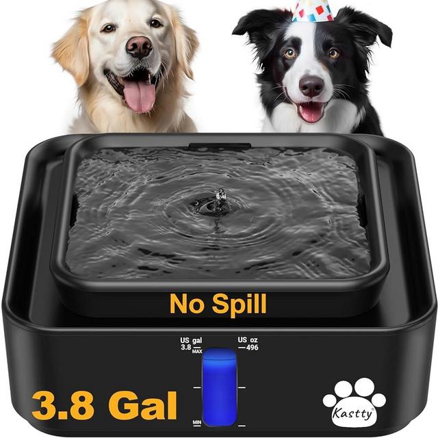 Kastty 3.8Gal/14L X-Large Dog Water Fountain, No Spill Dog Cat Pet Fountain with 9" Largest Filter Ultrafiltration& Powerful LED Pump& Clear Reminder Window, Premium BPA-Free Auto Dog Water Dispenser