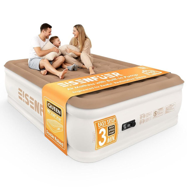 Air Mattress Queen with Built-in Pump – 18" Raised Inflatable Bed with High Speed Built-in Pump, Stable and Durable, colchón inflable, Carry Bag, Cozy Guest Air Bed for Sleepovers, Glamping, Moving