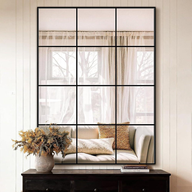 LAWADA Window Pane Wall Mirror, 40"x30" Wall Mounted Window Mirror for Living Room, Bedroom, Entryway, Dining Room, Home Wall Decor