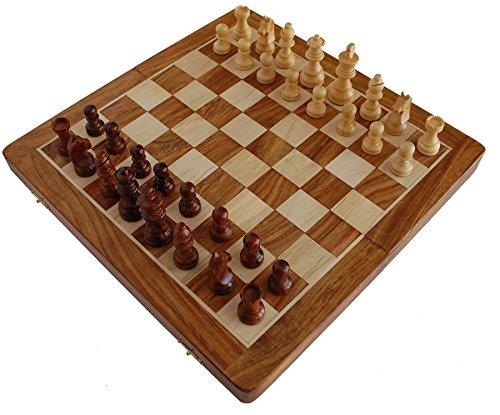 BKRAFT4U Handmade Wooden Rosewood Foldable Magnetic Chess Game Board with Storage Slots, 14 Inch