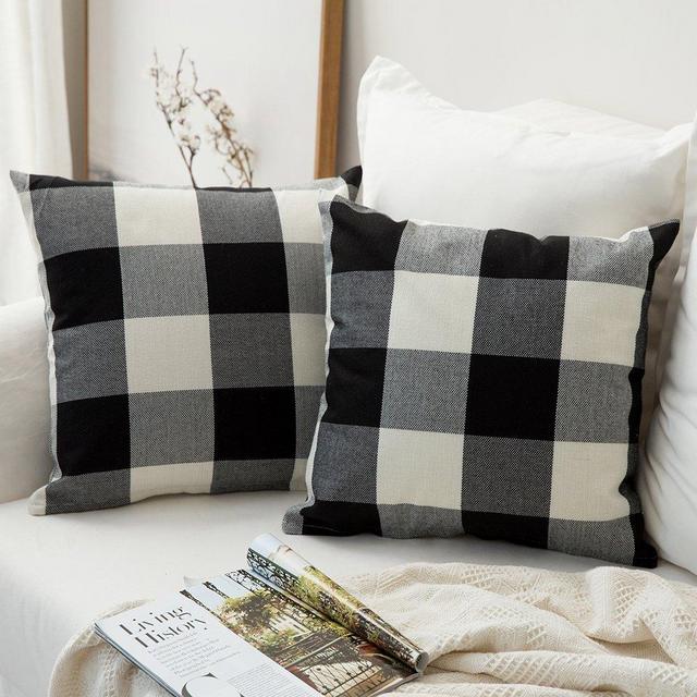 MIULEE Pack of 2 Classic Retro Checkers Plaids Cotton Linen Soft Soild Decorative Square Throw Pillow Covers Home Decor Design Cushion Case for Sofa Bedroom Car 20 x 20 Inch 50 x 50 cm