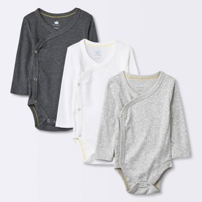 0-3M Baby 3pk Long Sleeve Sidesnap Bodysuit - Cloud Island™ Gray