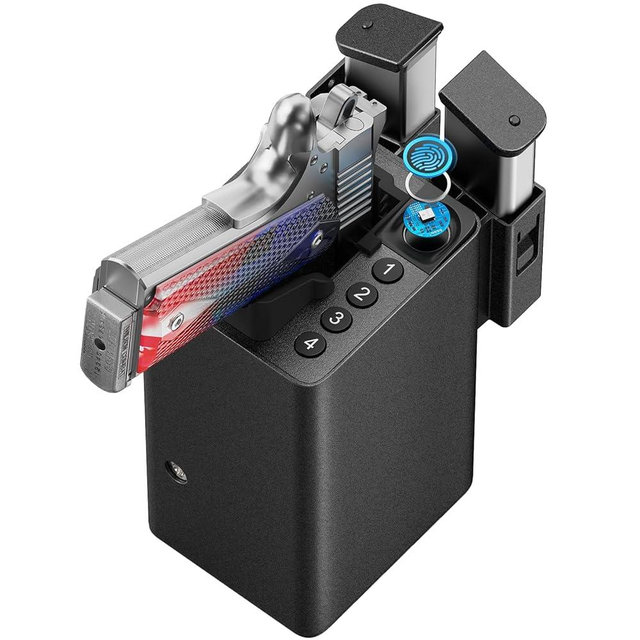 ONNAIS Biometric Pistol Gun Safe – Car and Bedside Handgun Safe with Fingerprint Trigger Lock for Quick Access, Fast Entry for Vehicle Console or Any Mountable Spot