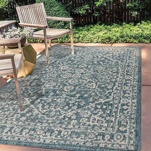 JONATHAN Y Malta Bohemian Medallion Textured Weave Indoor/Outdoor Teal/Gray 5 ft. x 8 ft. Area Rug, Coastal,EasyCleaning,HighTraffic,LivingRoom,Backyard, Non Shedding